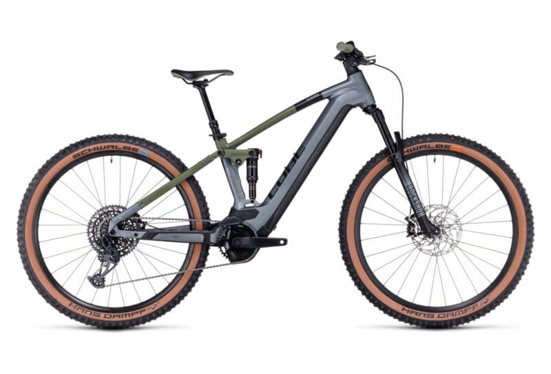 VTT ÉLECTRIQUE TOUT-SUSPENDU CUBE STEREO HYBRID 120 TM 750 SRAM GX EAGLE 12V 750 WH 29'' GRIS FLASH VERT OLIVE 2023